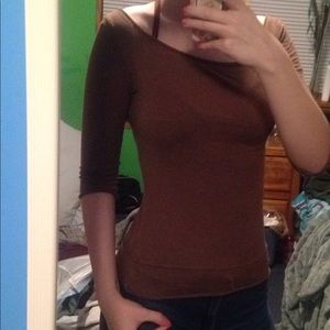 Brown off the shoulder quarter sleeved shirt.